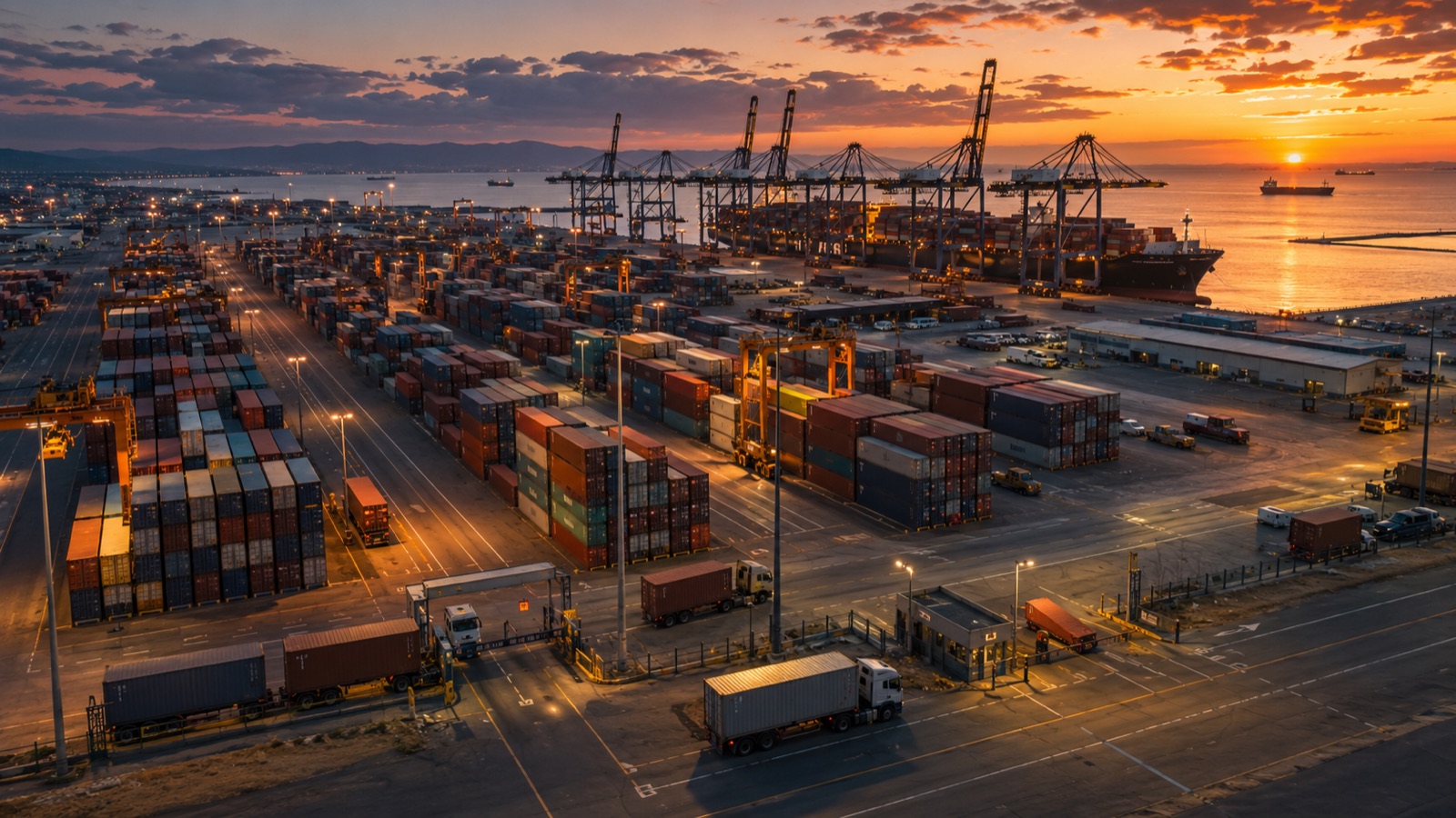 Aerial view of container port terminal operations